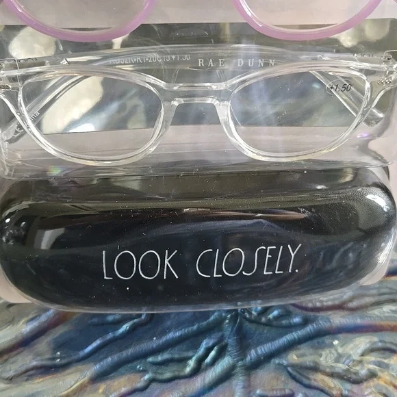 Rae Dunn 3 PAIR Set Premium Reading Glasses & Case LOOK CLOSELY +1.50 +2.00 NWT - Picture 3 of 7